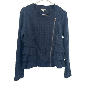 Sundance Sweater Jacket Size S Ruffled Joy Asymmetrical Zip Cardigan Blue